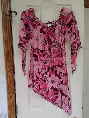Pink Floral Asymmetrical Tunic Top
